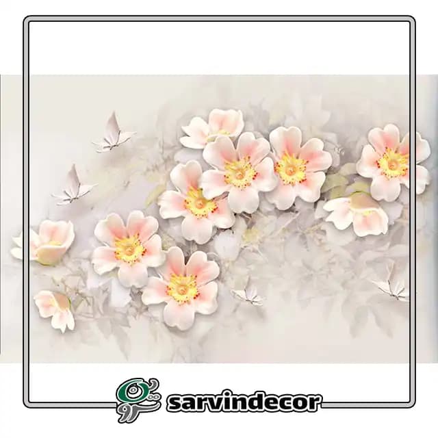 پرده زبرا سه بعدی گل و پرنده کد T385 — تصویر ۳