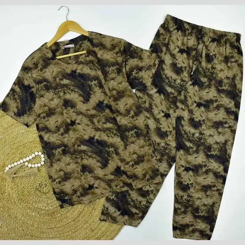 ست تیشرت و شلوار زنانه جنس بابوس طرح ابروبادی فری سایز — تصویر ۸