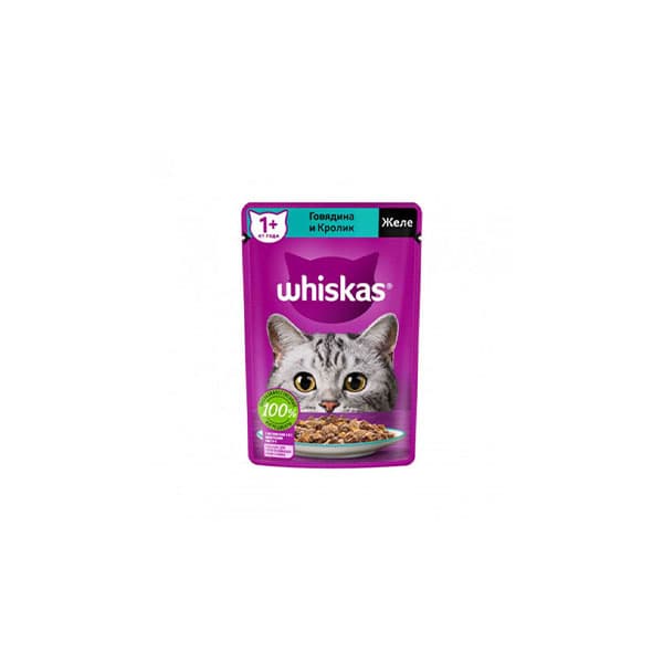 پوچ گربه ویسکاس Whiskas با طعم گوشت گاو و خرگوش در ژله 75 گرمی