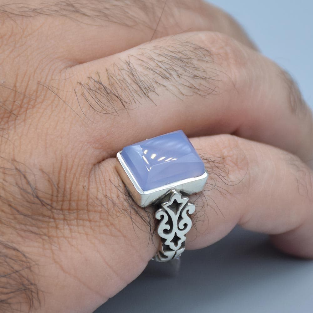انگشتر عقیق کبود یمنی با حرز مردانه «کد 6424» — تصویر ۴
