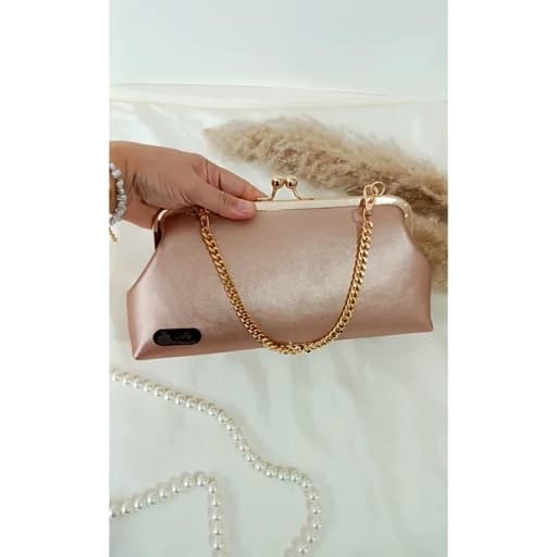 کیف چرم زنانه مجلسی صورتی