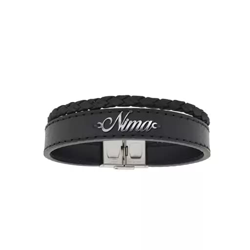 دستبند نقره و چرم اسم نیما مدل Givi1722