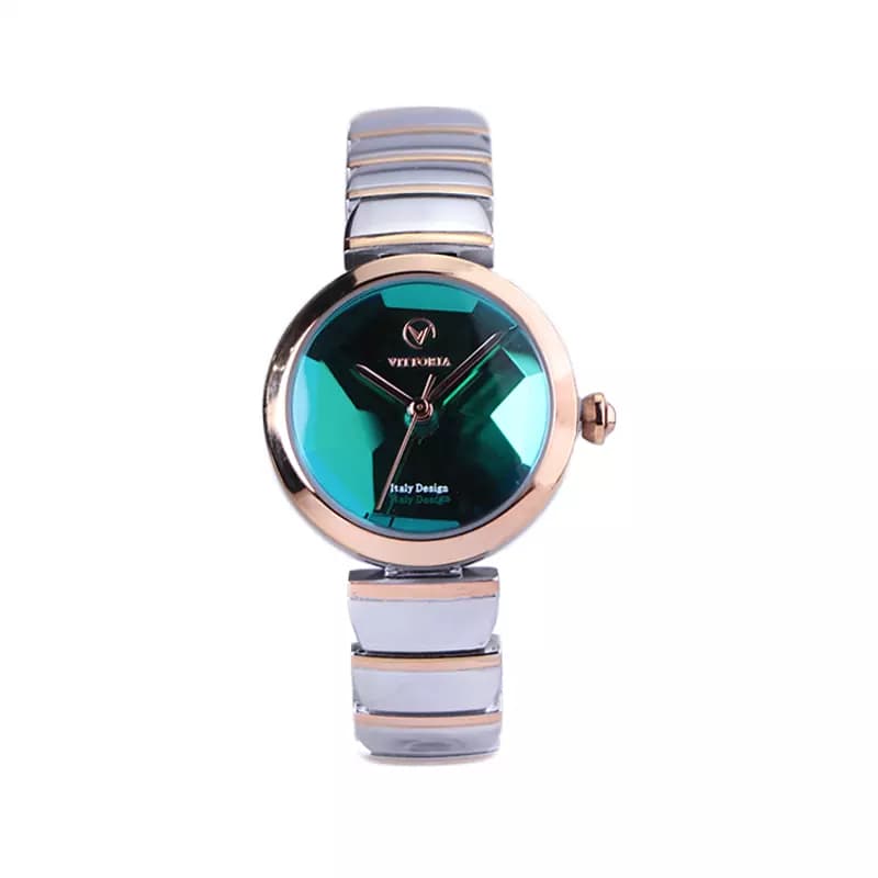 ساعت مچی ویتوریا زنانه فلزی نقره ای رزگلد صفحه سبز VT 3395/5