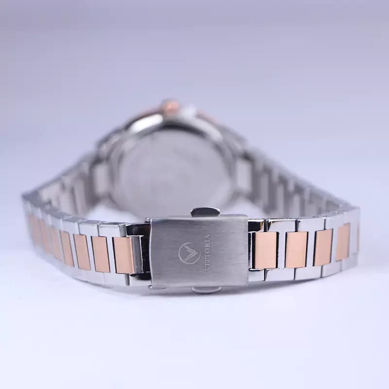 ساعت مچی ویتوریا زنانه فلزی نقره ای رزگلد صفحه گرد VT 3391/4 — تصویر ۳