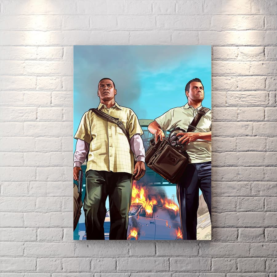 تابلو برای اتاق گیمینگ طرح GTA V با زمینه آسمان BAs-9807