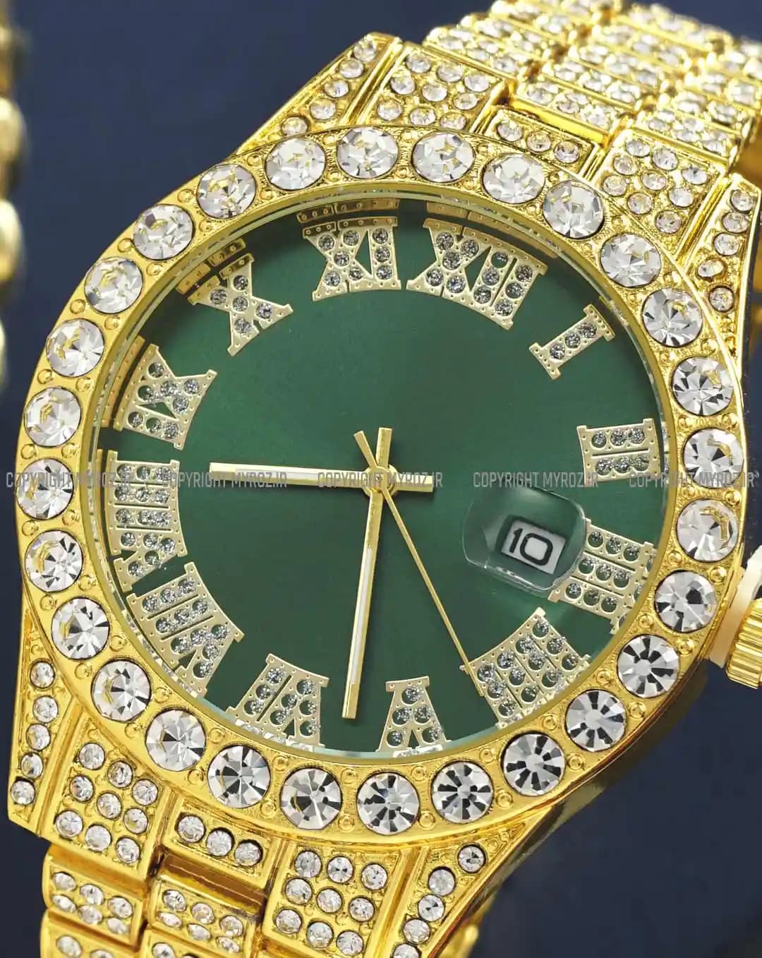 ست ساعت مچی و دستبند مردانه فول نگین رولکس ROLEX مدل 2121 — تصویر ۴