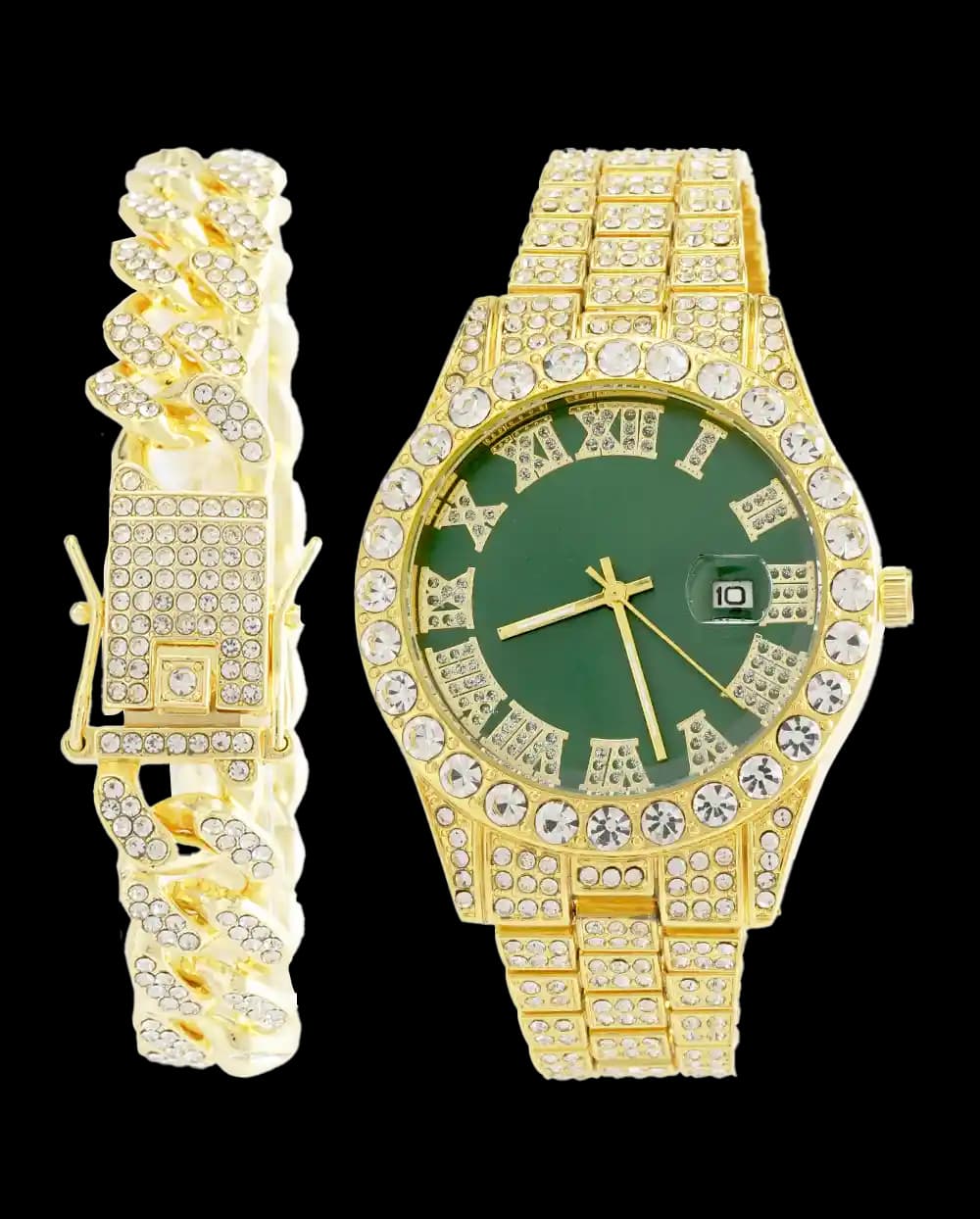 ست ساعت مچی و دستبند مردانه فول نگین رولکس ROLEX مدل 2121