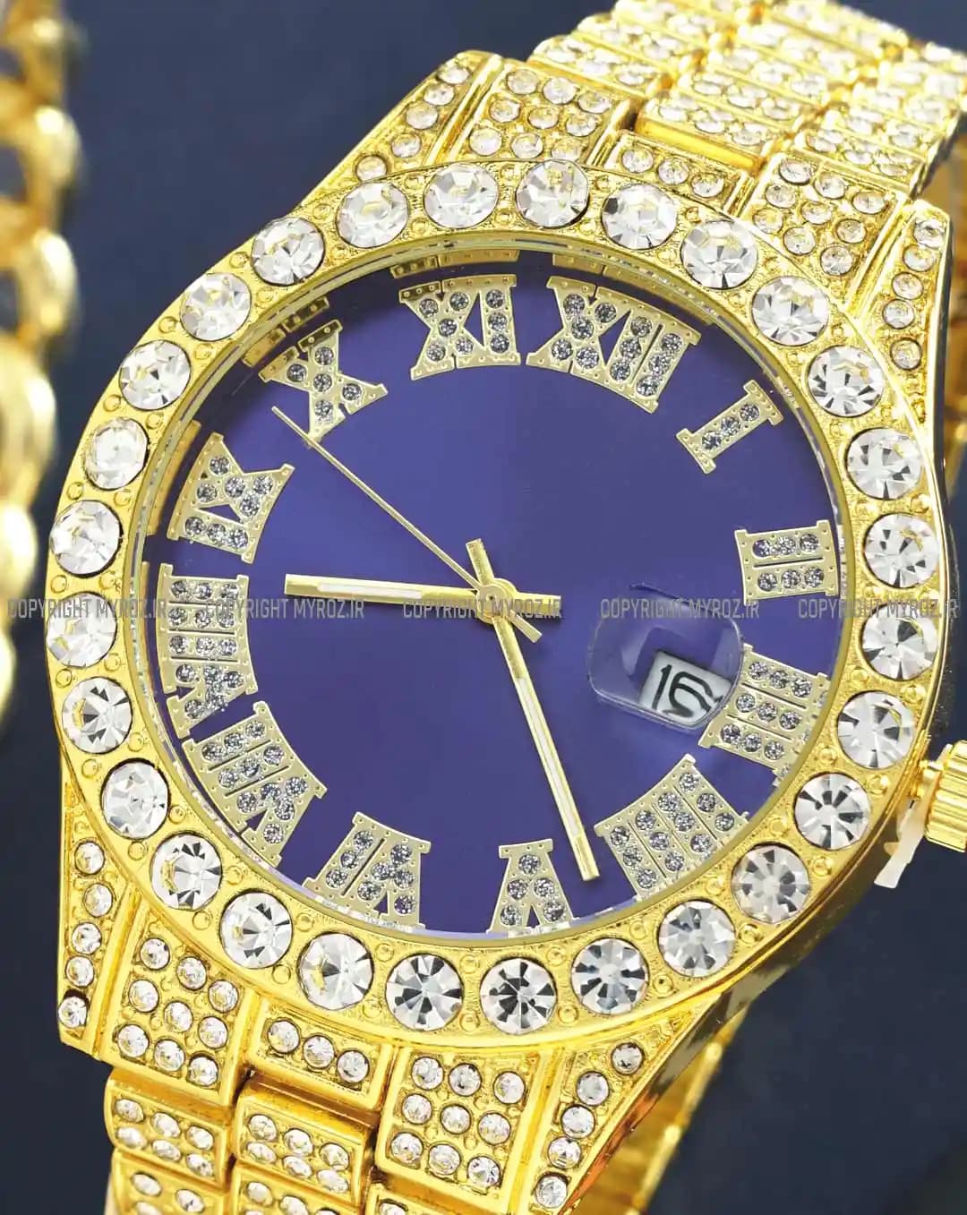 ست ساعت مچی و دستبند مردانه فول نگین رولکس ROLEX مدل 2120 — تصویر ۴