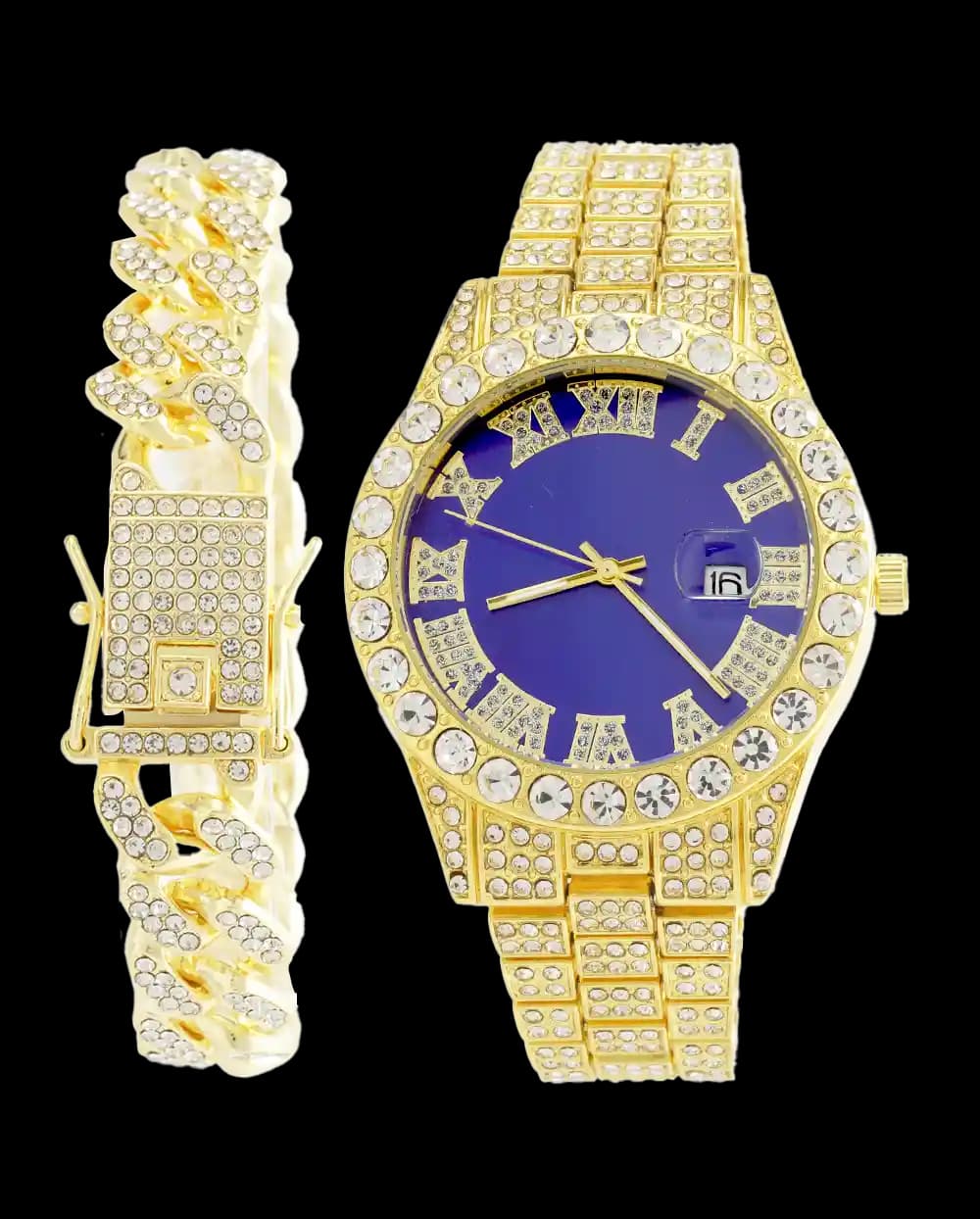 ست ساعت مچی و دستبند مردانه فول نگین رولکس ROLEX مدل 2120