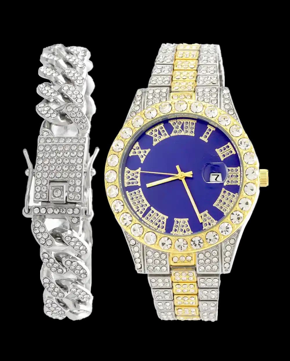 ست ساعت مچی و دستبند مردانه فول نگین رولکس ROLEX مدل 2119