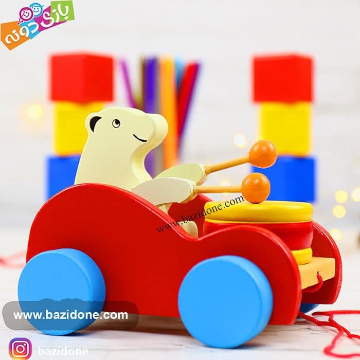 اسباب بازی خرس طبل زن چوبی