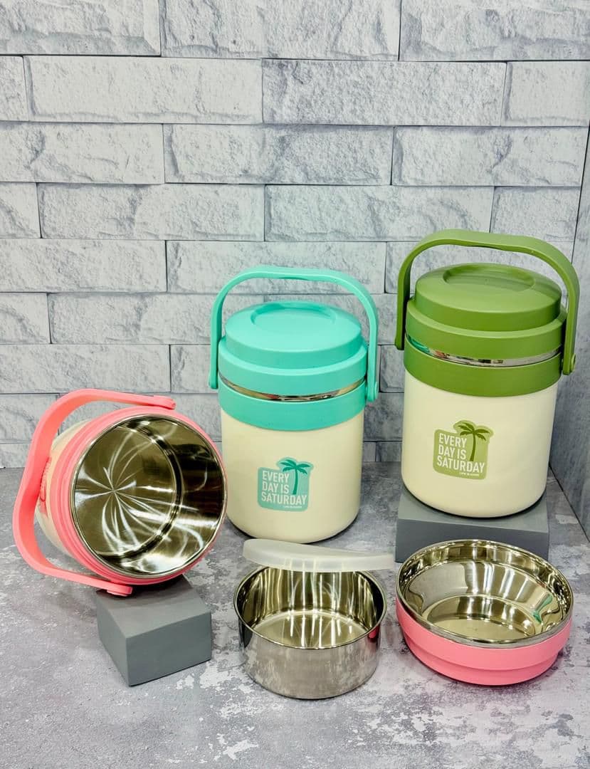 ظرف غذای دوجداره استیل (لانچ باکس حرارتی دسته دار)