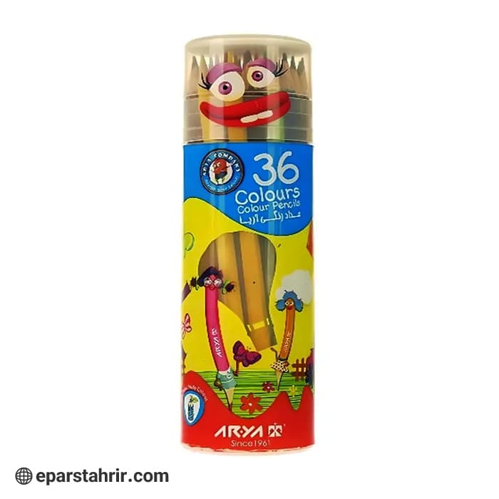 مدادرنگی آریا 36 رنگ جعبه استوانه ای کد 3053-3056