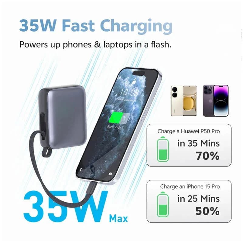 پاور بانک فست شارژ کیو سی وایQCY PB10C QC3.0 PD3.0 35W ظرفیت 10000 میلی آمپر ساعت — تصویر ۵