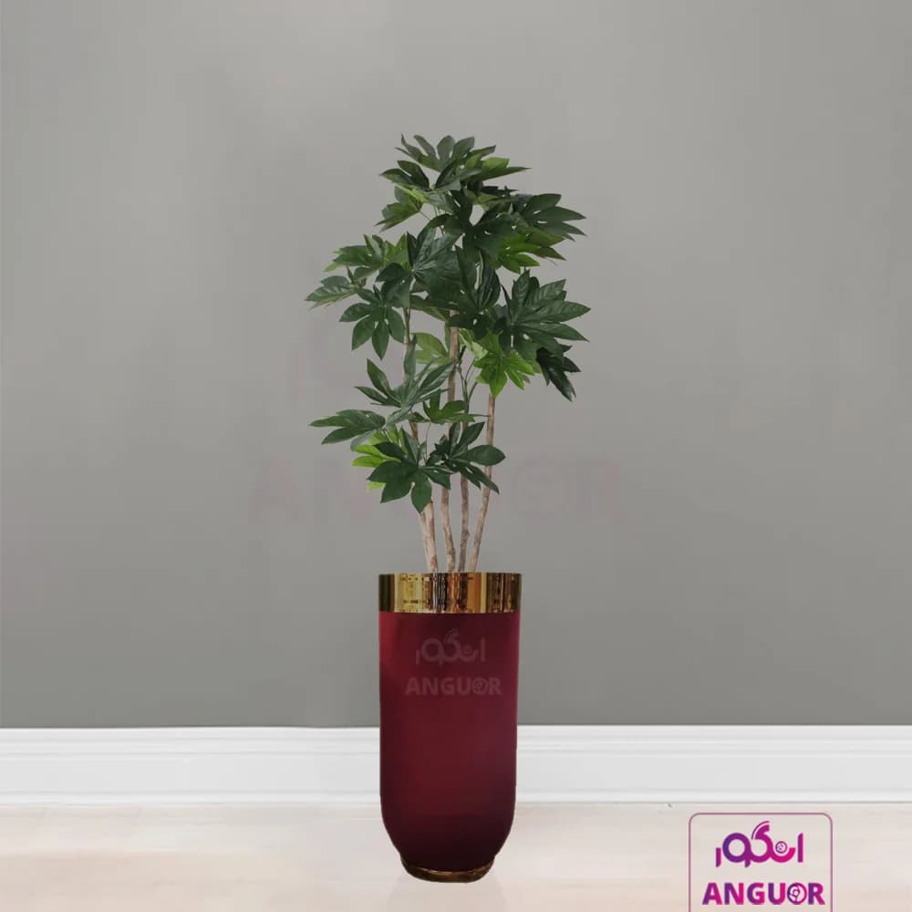 گلدان خاص فلزی روکش مخملی با آرالیا 4 شاخه سایز بزرگ (165 – 185 سانتی)