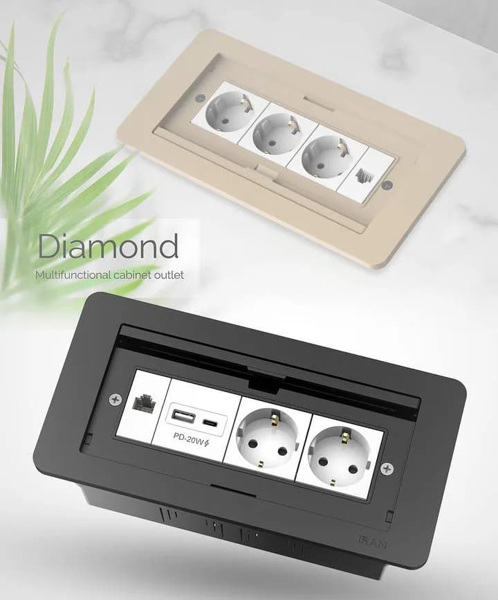 پریز توکار کابینتی دیاموند M7 سفید — تصویر ۴