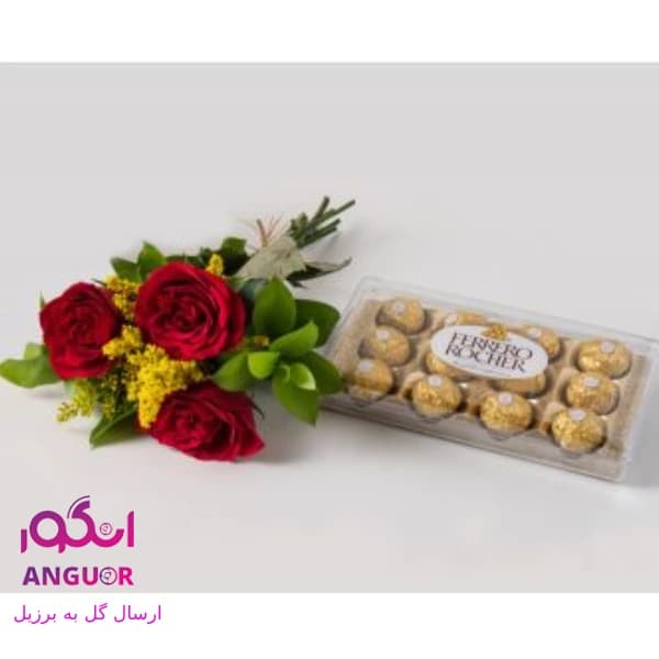 دسته گل رز وشکلات (ارسال گل به برزیل)