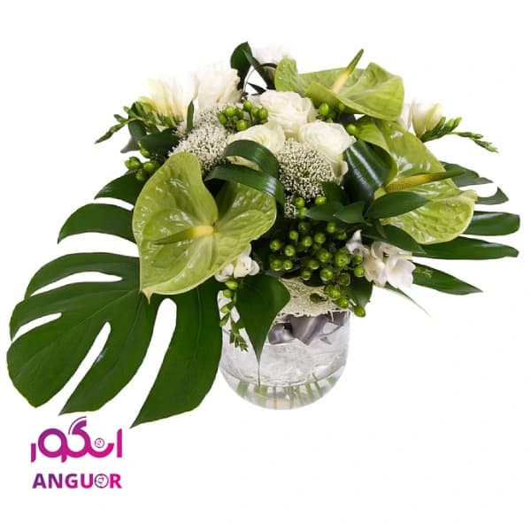 دسته گل آنتوریوم و رز با گلدان(ارسال گل به ایتالیا)