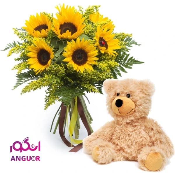 دسته گل آفتابگردان و عروسک(ارسال گل و هدیه به ایتالیا)