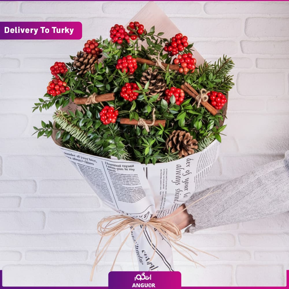 دسته گل قرمز کریسمس (ارسال گل به ترکیه)