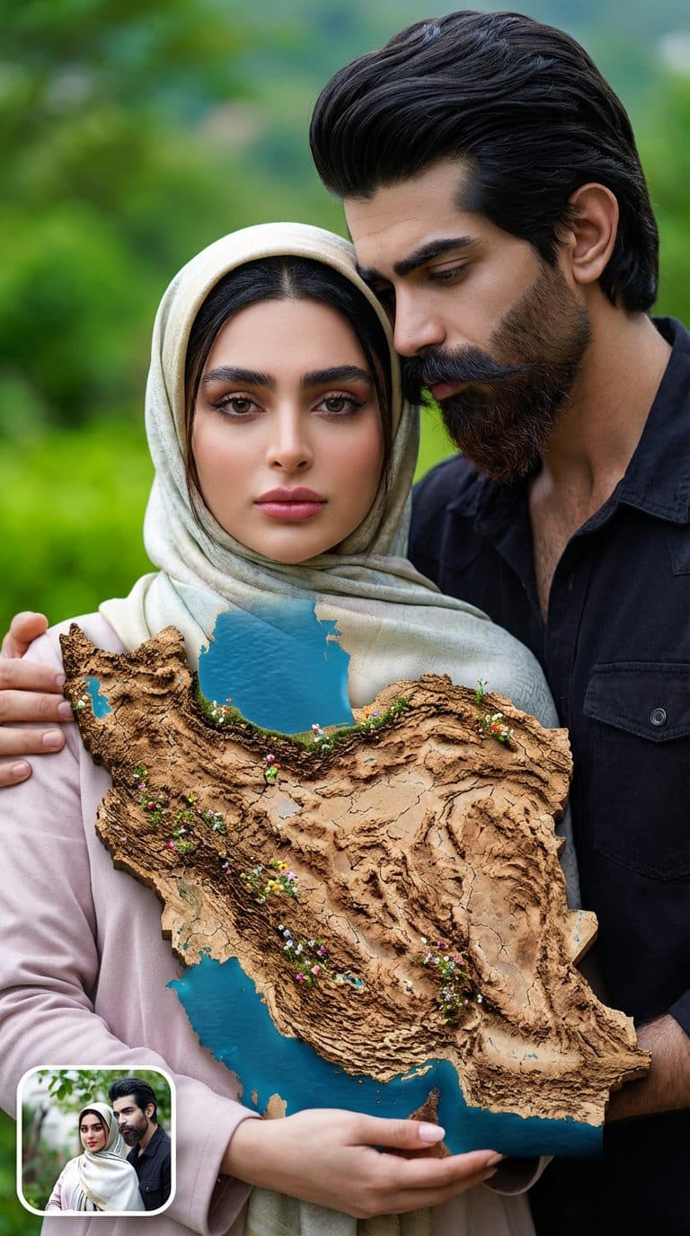پرامپت ساخت عکس دونفره با نقشه ایران (وطنم) — تصویر ۳