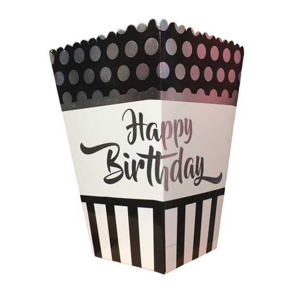 ظرف پاپکورن تم تولد طرح نقره کوب خالدار بسته 10 عددی