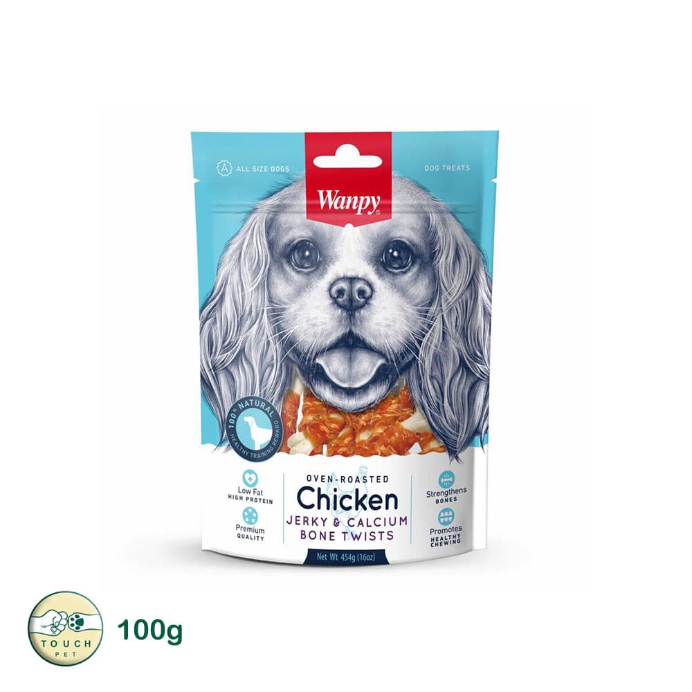 تشویقی سگ ونپی مدل Chicken Jerky & Calcium Bone Twists وزن 100 گرمی