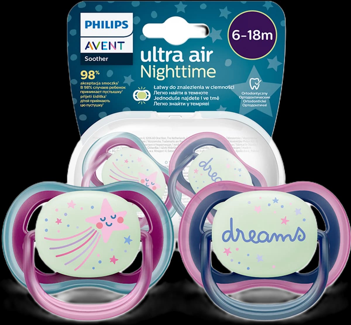 پستانک فیلیپس اونت مدل Ultra Air Nighttime سایز 6 تا 18 ماهx