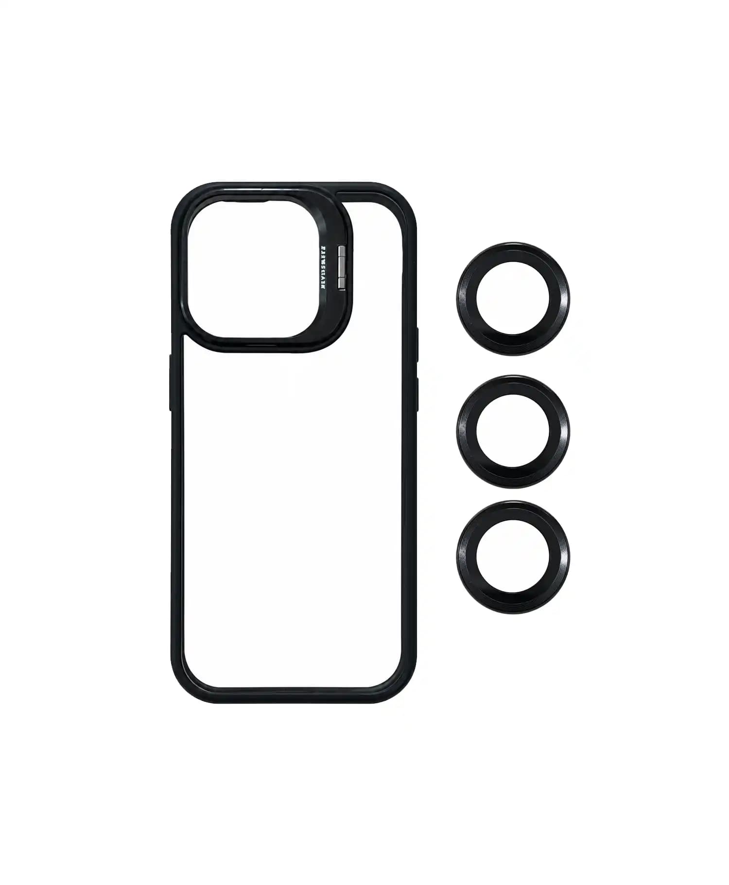 قاب استند دار به همراه محافظ لنز فلزی گوشی موبایل Iphone 15 Pro