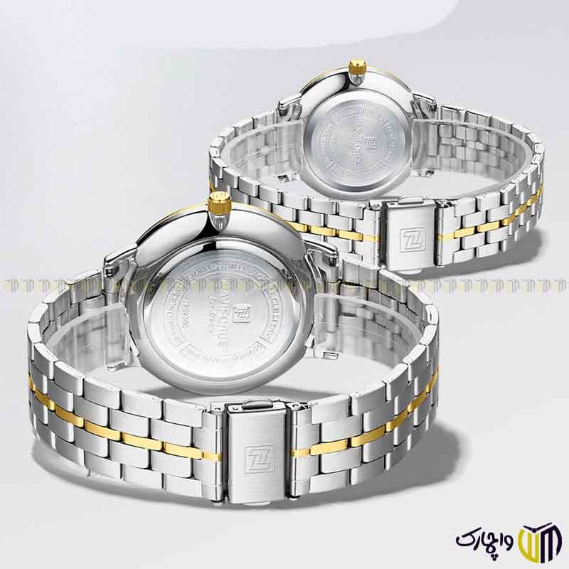 ساعت مچی عقربه ای ست نیوی فورس مدل 9238 نقره ای طلایی صفحه نقره ای — تصویر ۳