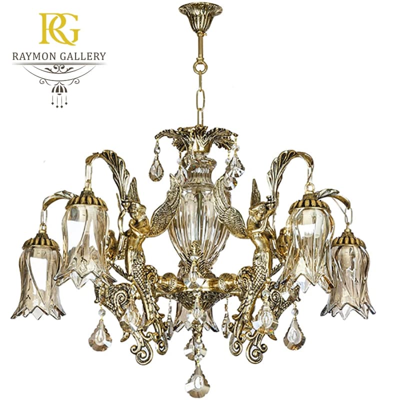 لوستر برنج 10 شعله طرح فرشته کد B10140