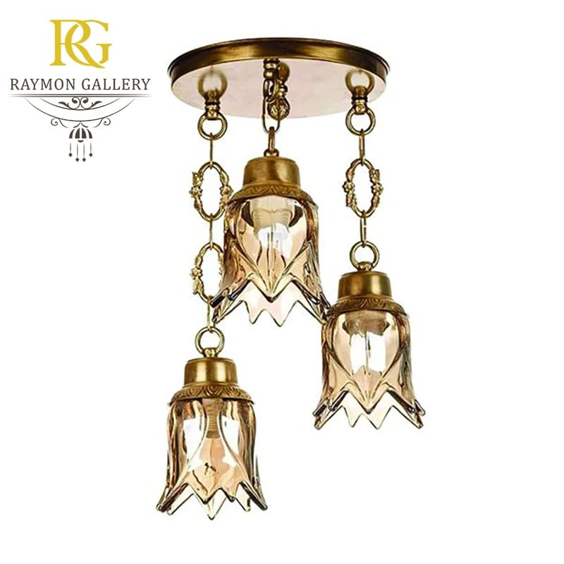 لوستر برنز 3 شعله طرح لاله کد B3124