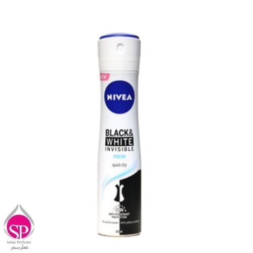 اسپری ضد تعریق زنانه نیوآ مدل Invisible Black And White Fresh حجم 150 میلی لیتر Nivea Invisible Black And White Fresh Spray For Women 150ml