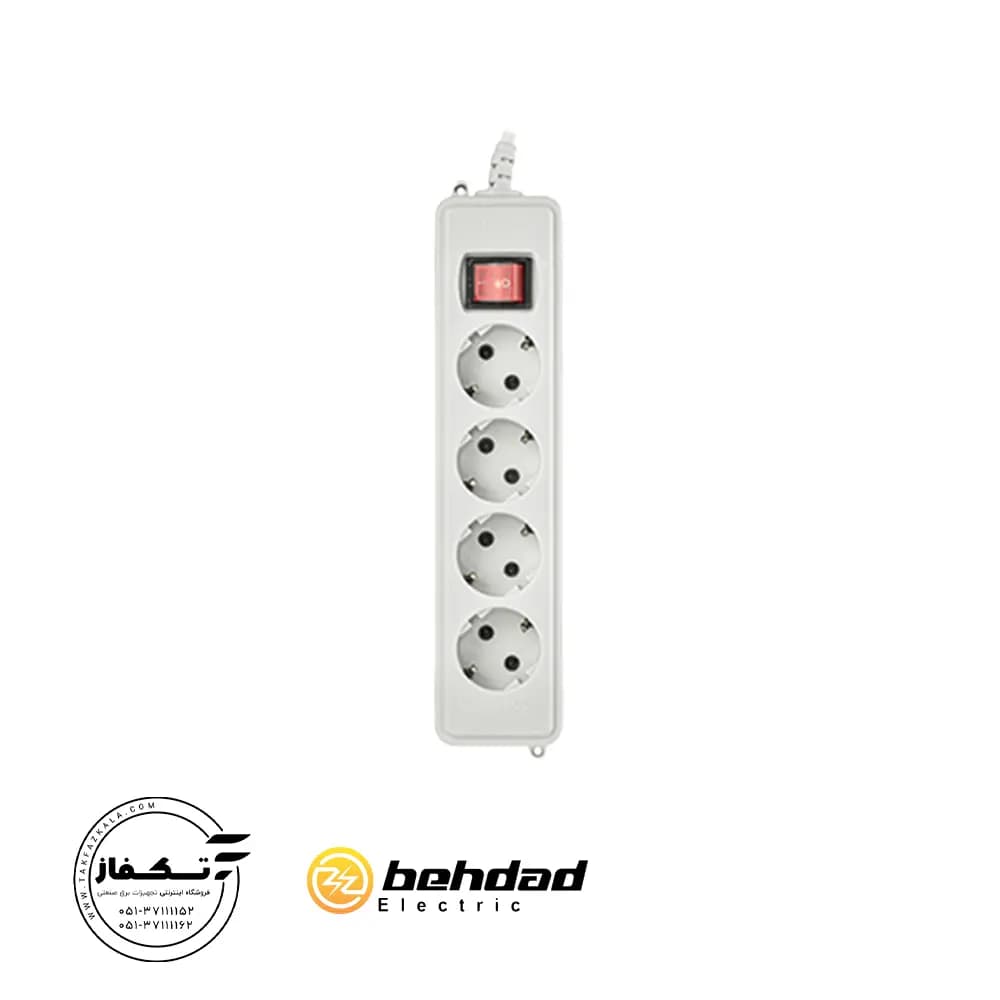 پریز چهار خانه با کابل 1.8 متری ارت دار بهداد الکتریک