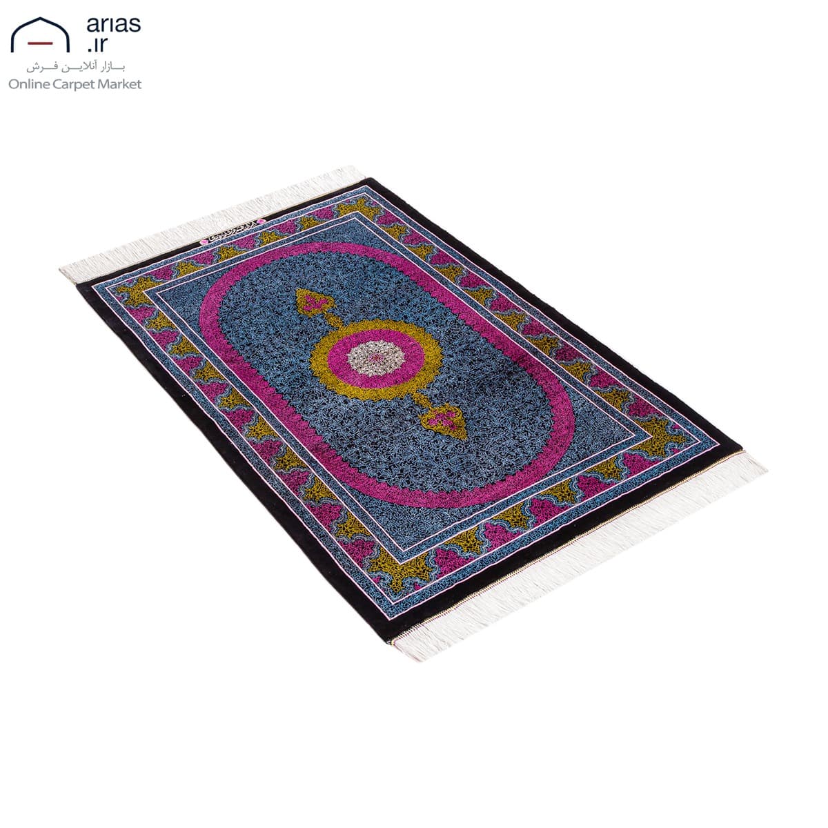 فرش دستباف ذرع چارک تمام ابریشم طرح لچک ترنج مارک نوری کد D02448G — تصویر ۵