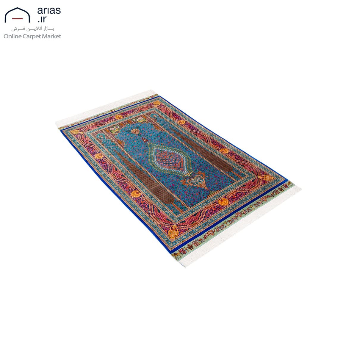 فرش دستباف ذرع و نیم تمام ابریشم طرح سروی مارک عربلو کد D02441G — تصویر ۵