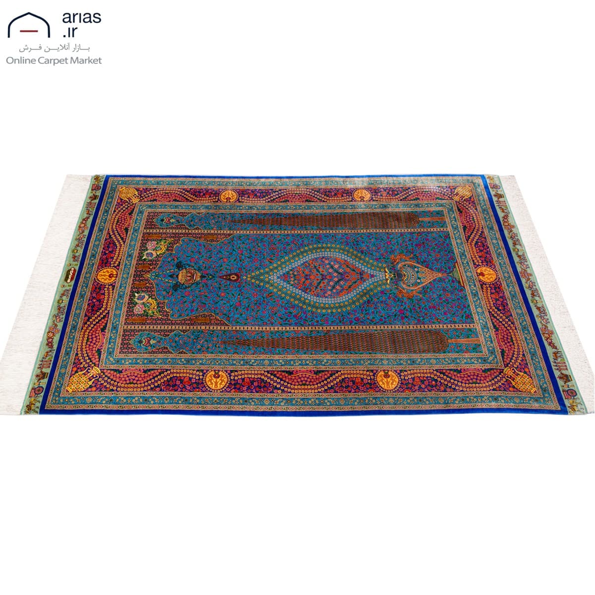 فرش دستباف ذرع و نیم تمام ابریشم طرح سروی مارک عربلو کد D02441G — تصویر ۴