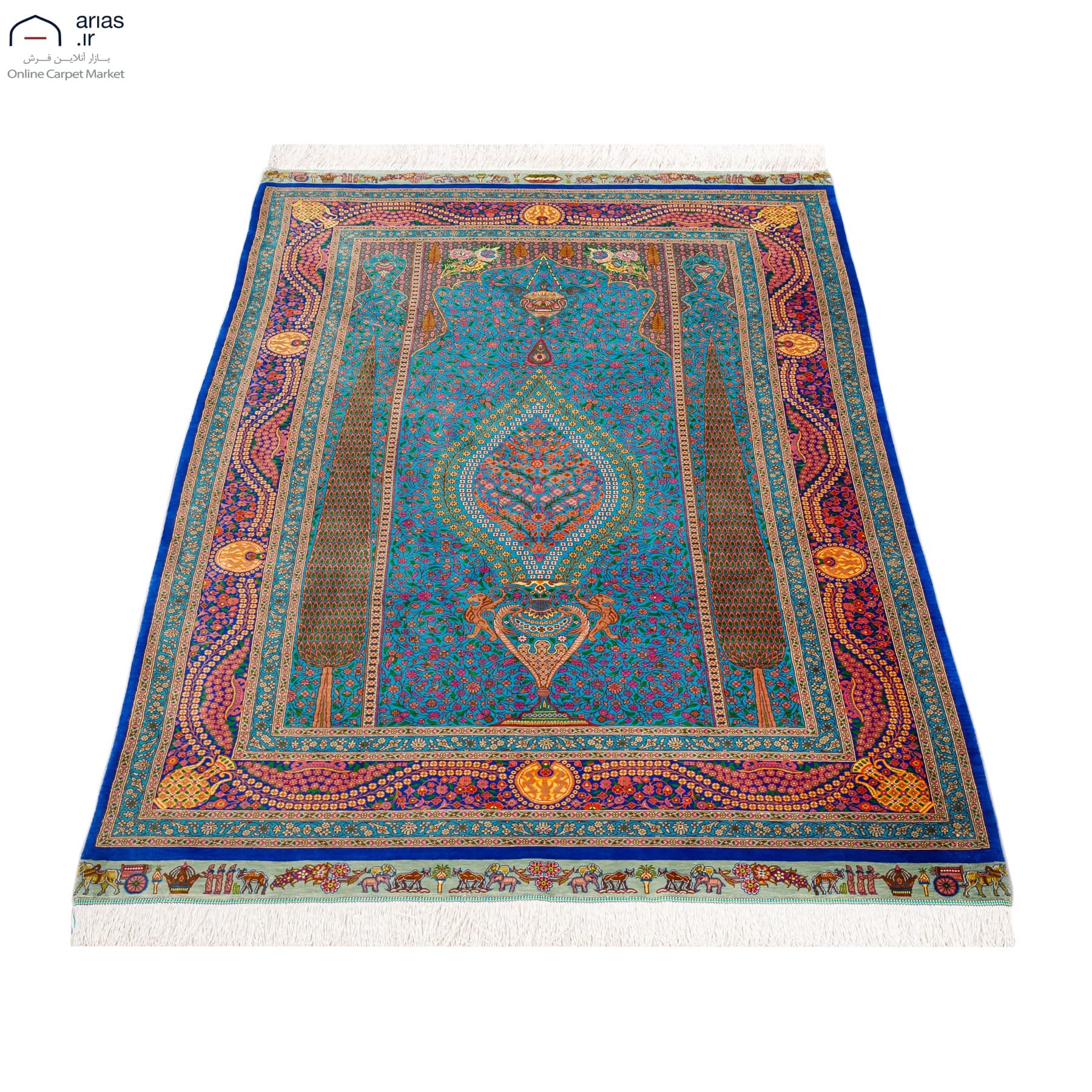 فرش دستباف ذرع و نیم تمام ابریشم طرح سروی مارک عربلو کد D02441G — تصویر ۳