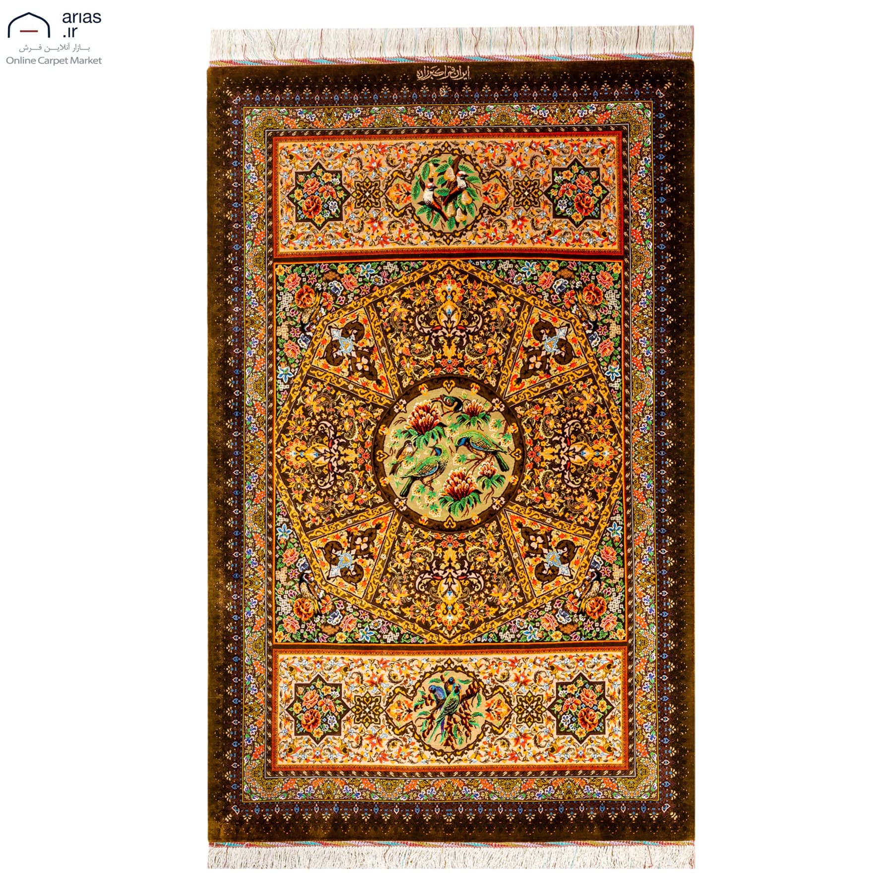فرش دستباف ذرع و نیم ابریشم نقشه ترنج غلط اکبرزاده کد D02388G