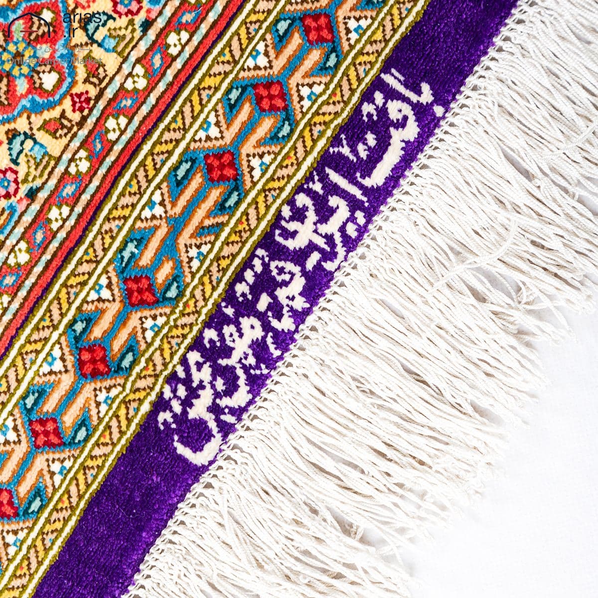 فرش دستباف ذرع و نیم تمام ابریشم طرح فرش در فرش مارک مهربخش کد D02352G — تصویر ۷