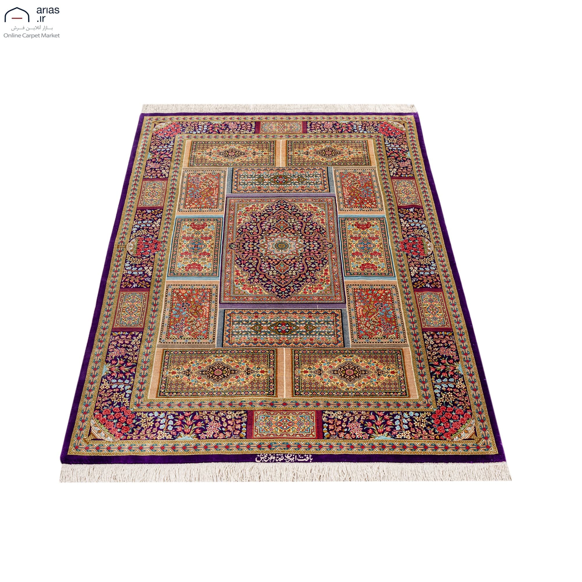 فرش دستباف ذرع و نیم تمام ابریشم طرح فرش در فرش مارک مهربخش کد D02352G — تصویر ۲