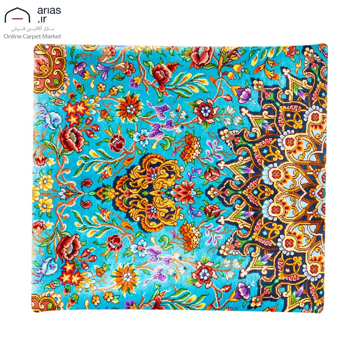 فرش دستباف ذرع و نیم ابریشم طرح لچک ترنج مهربخش کد D02348G — تصویر ۷