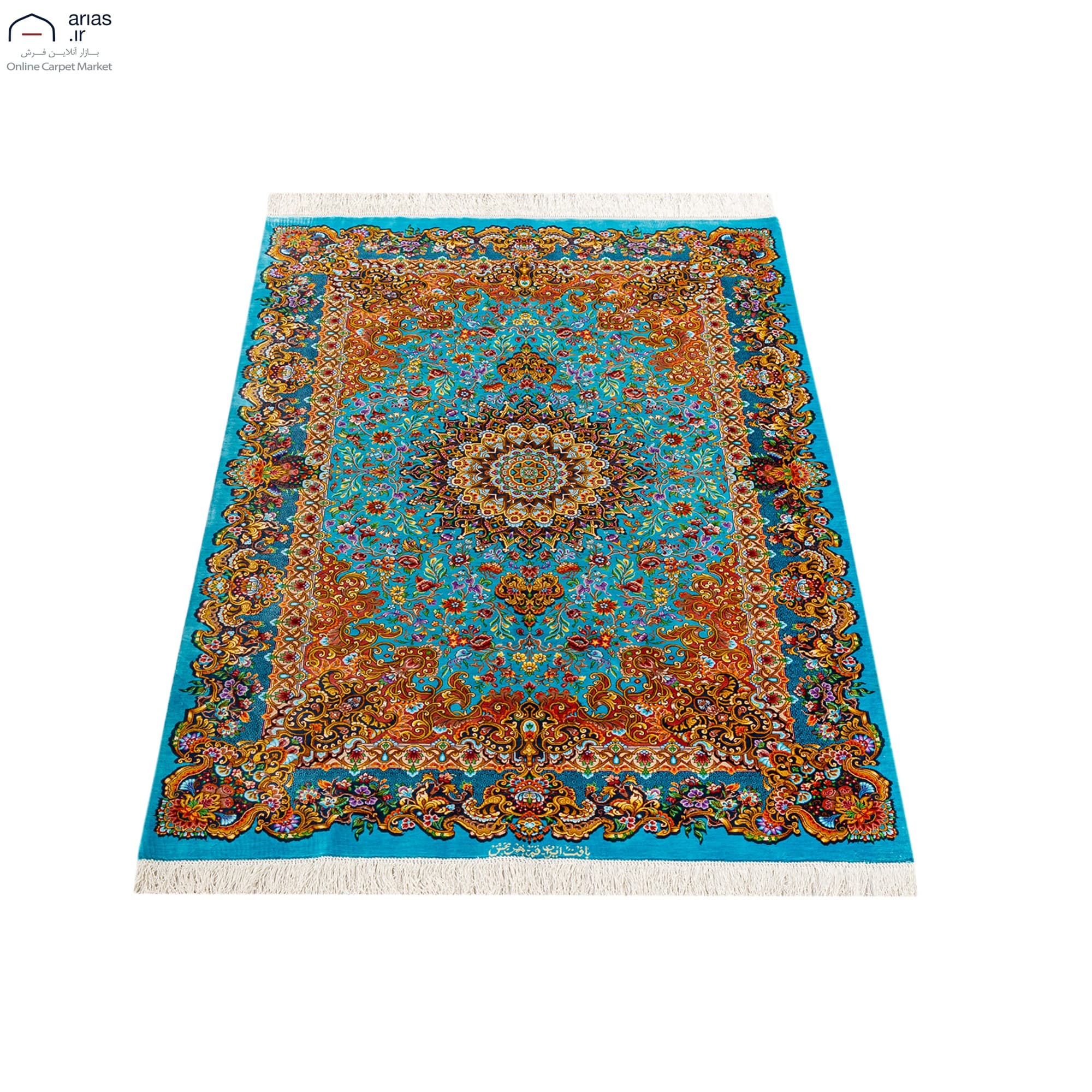 فرش دستباف ذرع و نیم ابریشم طرح لچک ترنج مهربخش کد D02348G — تصویر ۲