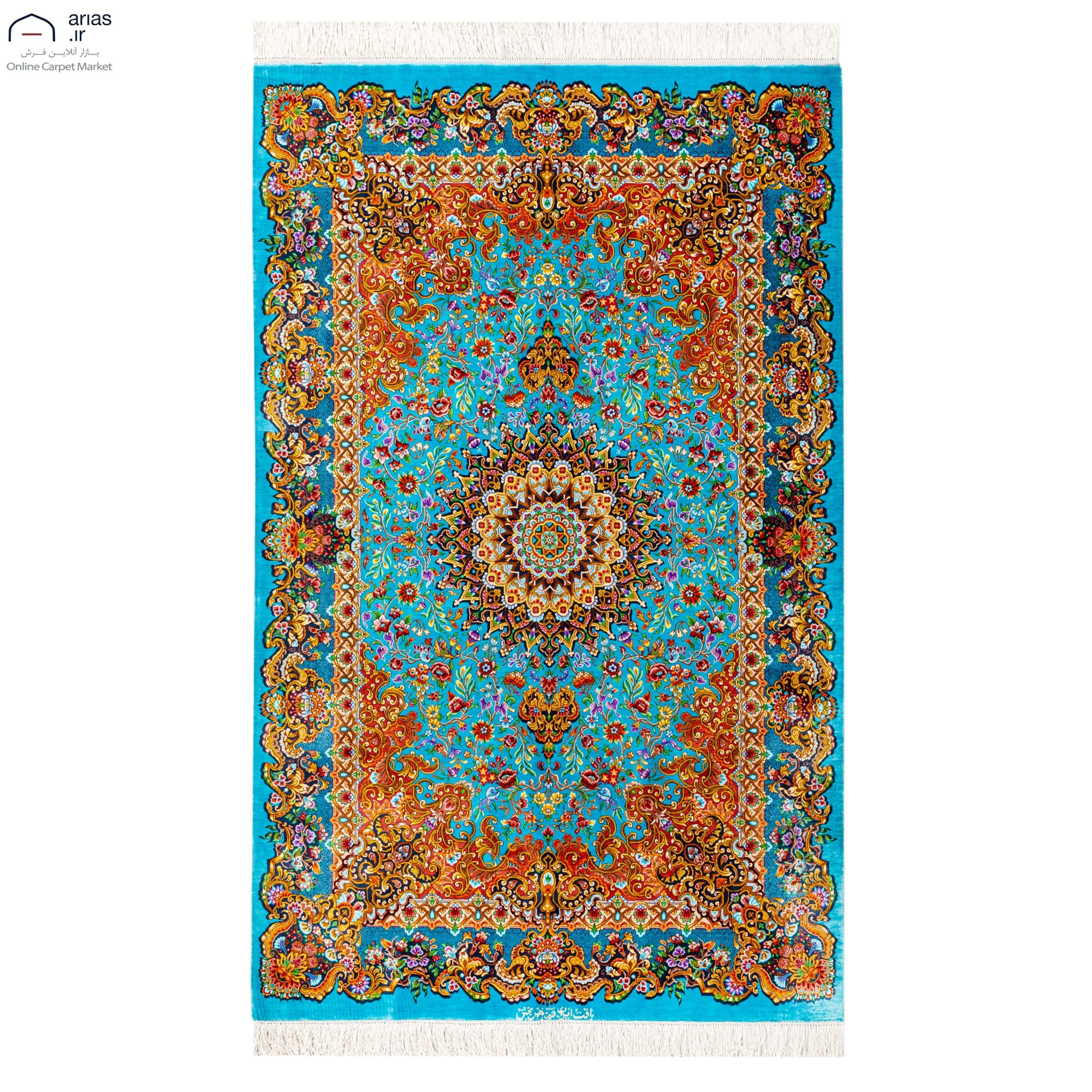 فرش دستباف ذرع و نیم ابریشم طرح لچک ترنج مهربخش کد D02348G