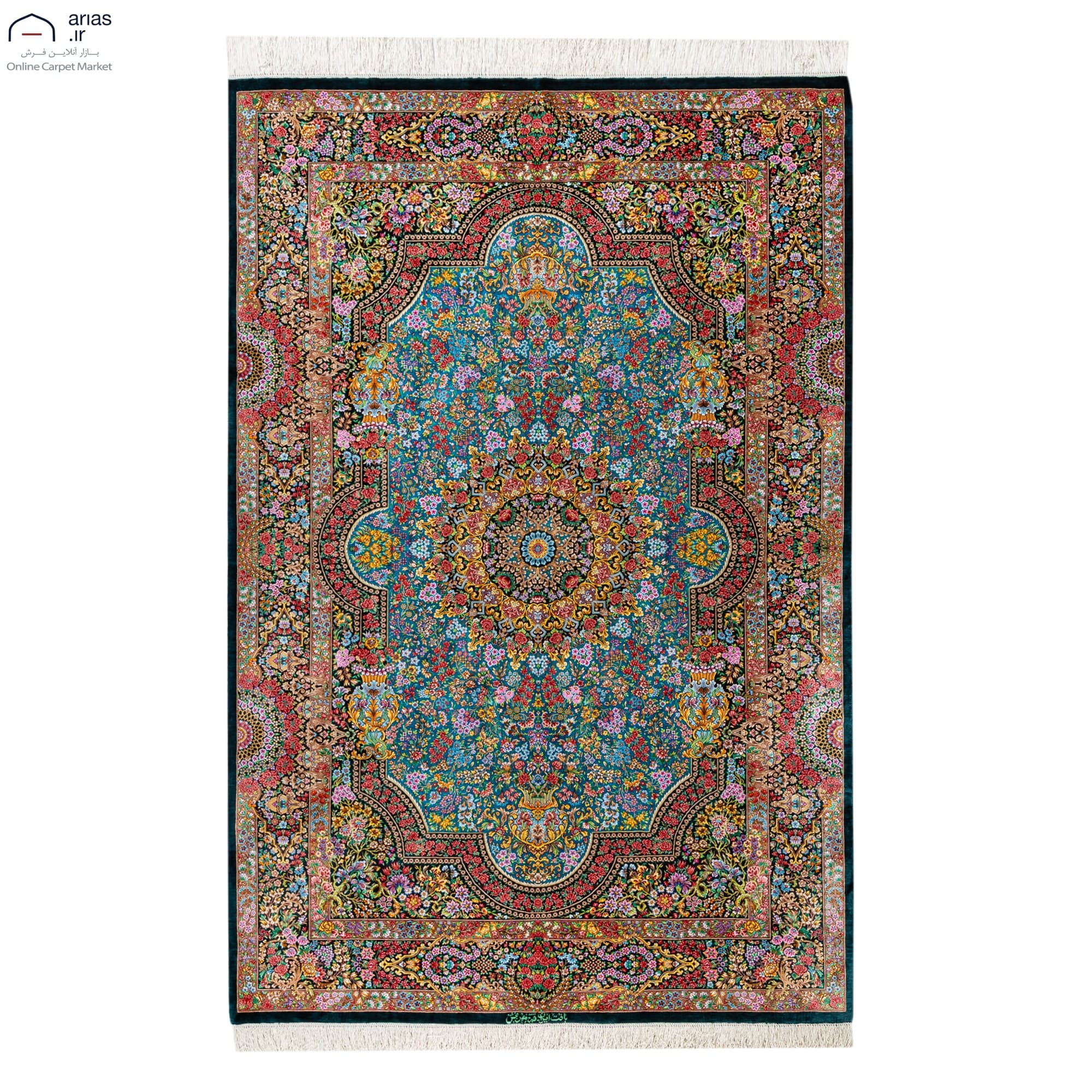 فرش دستباف سه متری ابریشم طرح لچک ترنج مهربخش کد D02339G