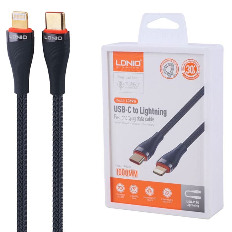 کابل شارژ Type-c به Lightning آیفون ال-دینیو مدل LC691i 30W 1m