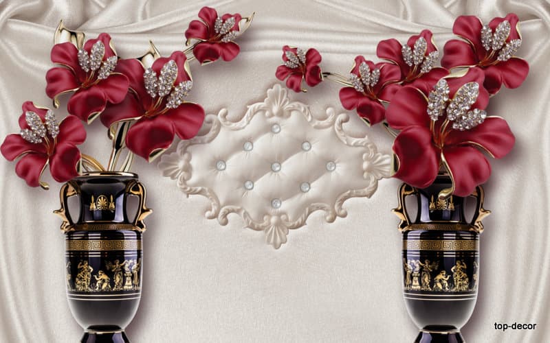 پوستر دیواری سه بعدی طرح گل و گلدون