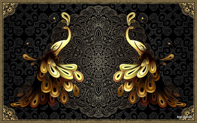 پوستر دیواری سه بعدی طرح طاووس طلایی