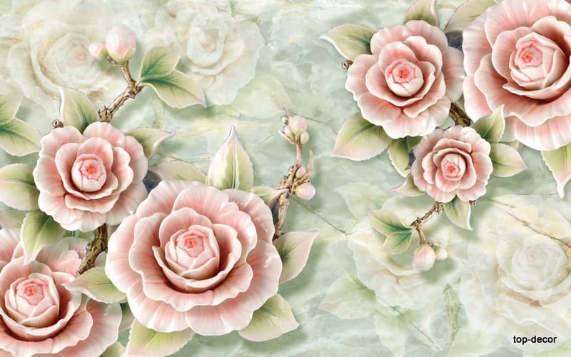 پوستر دیواری سه بعدی طرح نقاشی گل رز