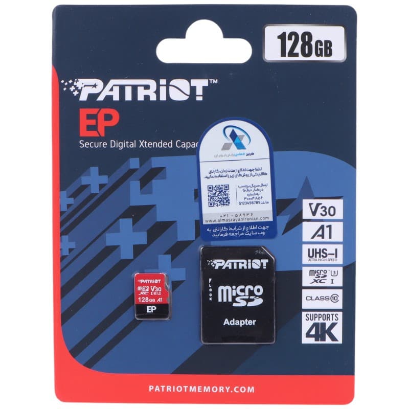 مموری میکرو اس دی پتریوت مدل EP A1 V30 U3 C10 90MB/s ظرفیت 128GB — تصویر ۲